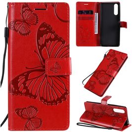 Mobigear Butterfly Sony Xperia 10 II Hülle Klapphülle Geldbörse - Rot