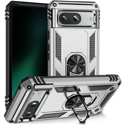 Mobigear Armor Ring Google Pixel 8a Hardcase Backcover Shockproof mit Ringhalter - Silber