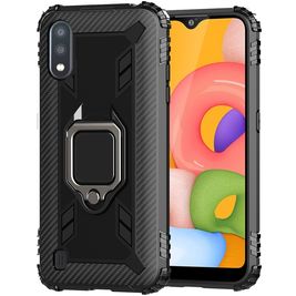 Mobigear Armor Ring Samsung Galaxy A01 Hülle Flexibles TPU Backcover Stoßfest mit Ringhalter - Schwarz
