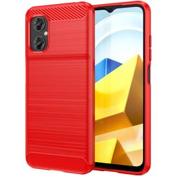 Mobigear Brushed Slim POCO M5 Hülle Flexibles TPU Backcover - Rot
