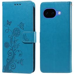 Mobigear Flowers Google Pixel 10a Hülle Klapphülle Geldbörse - Blau