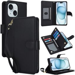 Mobigear Wallet iPhone 15 Plus Hülle Klapphülle Geldbörse - Schwarz