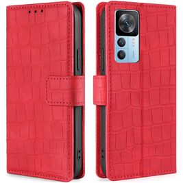 Mobigear Croco Xiaomi 12T Pro Hülle Klapphülle Geldbörse - Rot