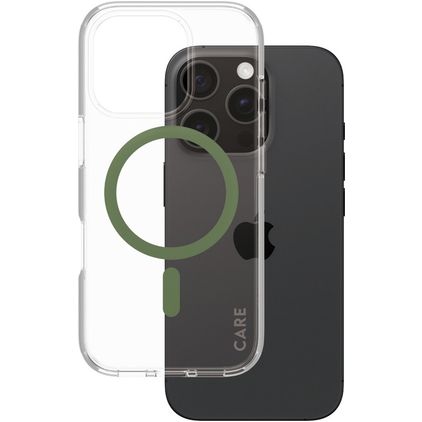 CARE by PanzerGlass Flagship iPhone 16 Pro MagSafe Hülle Hardcase Backcover - Transparent / Grün