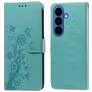 Mobigear Flowers Samsung Galaxy S26 Plus Hülle Klapphülle Geldbörse - Grün
