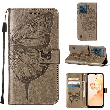 Mobigear Butterfly Realme C31 Hülle Klapphülle Geldbörse - Grau