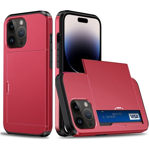 Mobigear Card iPhone 15 Pro Hülle Hardcase Backcover Stoßfest mit Kartenhalter - Rot