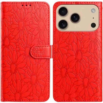 Mobigear Flowers iPhone 17 Pro Max Hülle Klapphülle Geldbörse - Rot