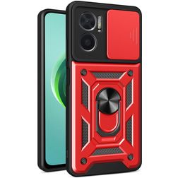 Mobigear Armor Ring Cam Slide Xiaomi Redmi 10 5G Hülle Hardcase Backcover Stoßfest mit Ringhalter und Kamera Slider - Rot