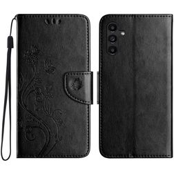Mobigear Flowers Samsung Galaxy A56 Hülle Klapphülle Geldbörse - Schwarz