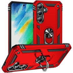 Mobigear Armor ring Samsung Galaxy S24 FE Hülle Hardcase Backcover Stoßfest mit Ringhalter - Rot