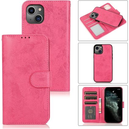 Mobigear Wallet iPhone 15 Hülle Abnehmbare 2in1 Klapphülle Geldbörse - Pink