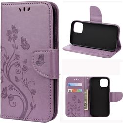 Mobigear Flowers iPhone 12 Pro Hülle Klapphülle Geldbörse - Lila