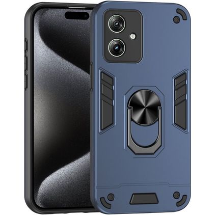 Mobigear Armor Ring Motorola Moto G54 Hülle Hardcase Backcover Stoßfest mit Ringhalter - Blau