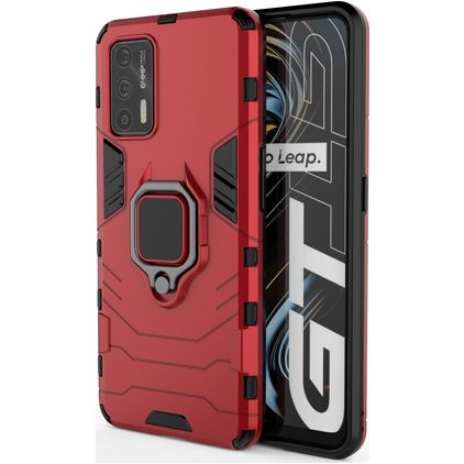 Mobigear Armor Ring Realme GT Hülle Hardcase Backcover Stoßfest mit Ringhalter - Rot