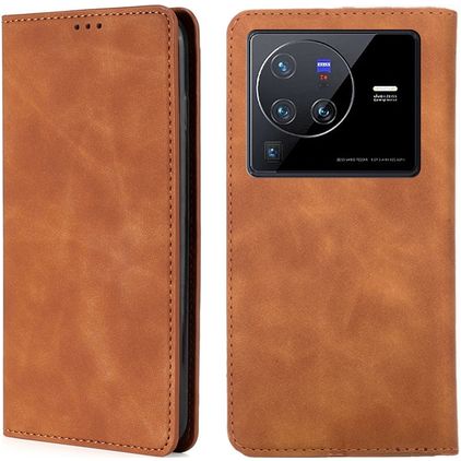 Mobigear Retro Slim Vivo X80 Pro Hülle Klapphülle Geldbörse - Cognac