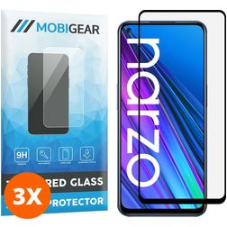 Mobigear Premium Realme Narzo 30 5G‎ Panzerglas Gehärtetes Glas Displayschutz - Hüllenfreundlich - Schwarz (3er Pack)