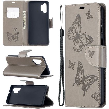 Mobigear Butterfly Samsung Galaxy A32 5G Hülle Klapphülle Geldbörse - Grau