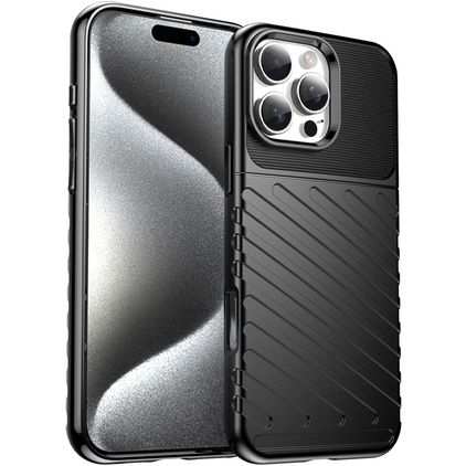 Mobigear Groove iPhone 16 Pro Max Hülle Flexibles TPU Backcover - Schwarz