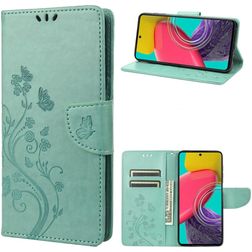 Mobigear Flowers Samsung Galaxy M53 Hülle Klapphülle Geldbörse - Grün