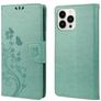 Mobigear Flowers iPhone 14 Pro Hülle Klapphülle Geldbörse - Grün