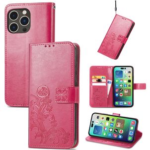 Mobigear Clover iPhone 15 Pro Max Hülle Klapphülle Geldbörse - Magenta