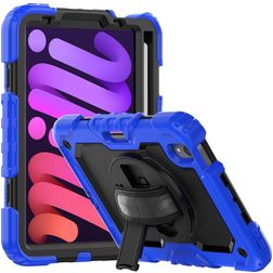 Mobigear SureGrip Xtreme iPad Mini 6 (2021) Hülle Kunststoff,Silikon Backcover + Stifthalter + Schulterträger + Ständer - Schwarz / Dunkelblau