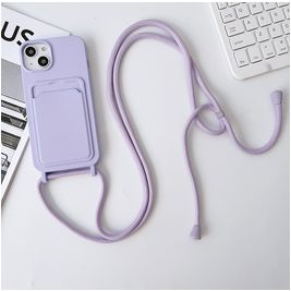 Mobigear Lanyard Card iPhone 15 Silikon Handykette mit Kartenhalter - Lila