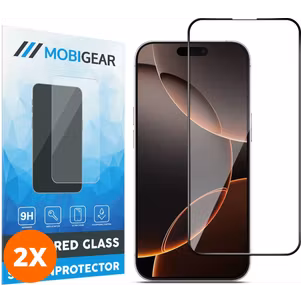 Mobigear Premium iPhone 16 Pro Max Panzerglas Gehärtetes Glas Displayschutz - Hüllenfreundlich - Schwarz (2er Pack)