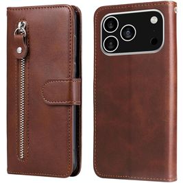 Mobigear Zipper iPhone 17 Pro Hülle Klapphülle Geldbörse - Braun