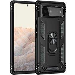 Mobigear Armor Ring Google Pixel 6 Hülle Hardcase Backcover Stoßfest mit Ringhalter - Schwarz