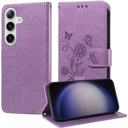 Mobigear Flowers Samsung Galaxy S25 Plus Hülle Klapphülle Geldbörse - Lila
