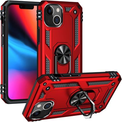 Mobigear Armor Ring iPhone 14 Plus Hülle Hardcase Backcover Stoßfest mit Ringhalter - Rot