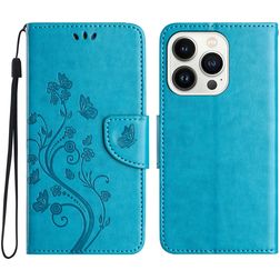 Mobigear Flowers iPhone 16 Pro Max Hülle Klapphülle Geldbörse - Blau