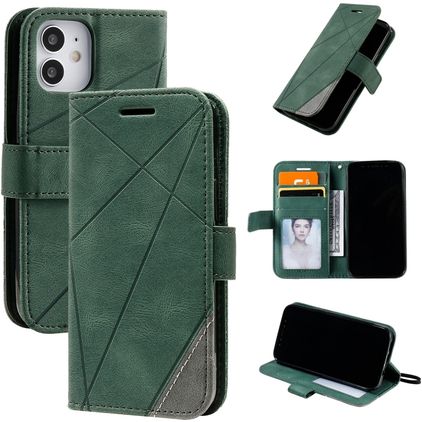 Mobigear Rhombus iPhone 12 Mini Hülle Klapphülle Geldbörse - Grün