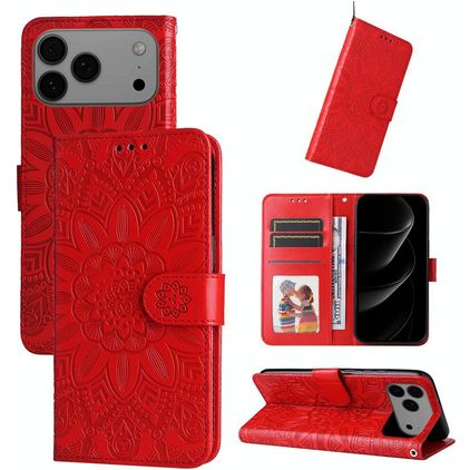Mobigear Sunflower iPhone 17 Pro Max Hülle Klapphülle Geldbörse - Rot