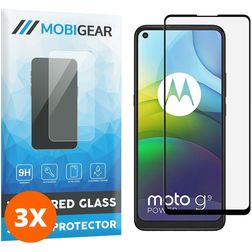 Mobigear Premium Motorola Moto G9 Power Panzerglas Gehärtetes Glas Displayschutz - Hüllenfreundlich - Schwarz (3er Pack)
