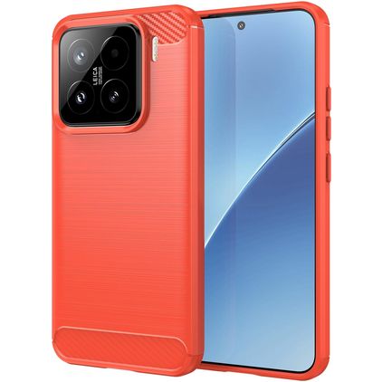 Mobigear Brushed Slim Xiaomi 15 Hülle Flexibles TPU Backcover - Rot