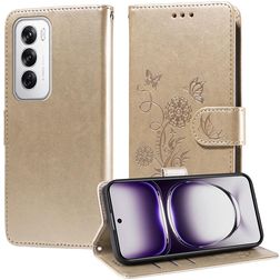 Mobigear Flowers OPPO Reno 12 Pro Hülle Klapphülle Geldbörse - Gold