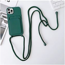 Mobigear Lanyard Card iPhone 15 Pro Silikon Handykette mit Kartenfach - Grün