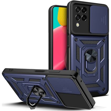 Mobigear Armor Ring Cam Slide Samsung Galaxy M53 Hülle Hardcase Backcover Stoßfest mit Ringhalter - Blau
