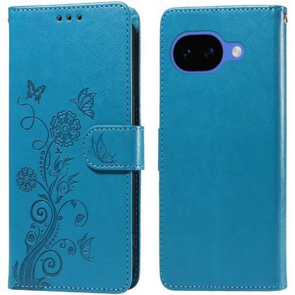 Mobigear Flowers Google Pixel 10a Hülle Klapphülle Geldbörse - Blau