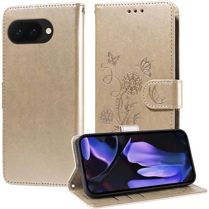 Mobigear Flowers Google Pixel 9a Hülle Klapphülle Geldbörse - Gold