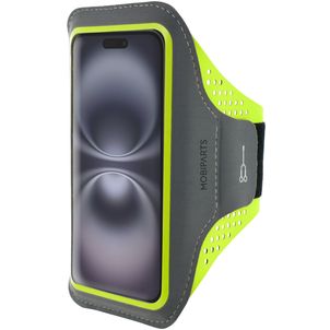 Mobiparts Comfort Fit Handyhalterung Joggen iPhone 16 Sporthülle Neopren Sportarmband - Neon Green