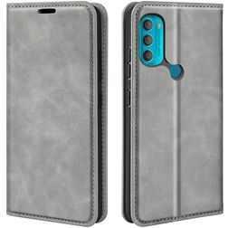 Mobigear Retro Slim Motorola Moto G71 5G Hülle Klapphülle Geldbörse - Grau
