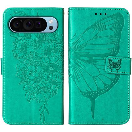 Mobigear Butterfly Google Pixel 9 Hülle Klapphülle Geldbörse - Grün