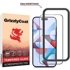 GrizzlyCoat Easy Fit iPhone 15 Pro Max Panzerglas Gehärtetes Glas Displayschutz - Hüllenfreundlich + Applikator - Schwarz