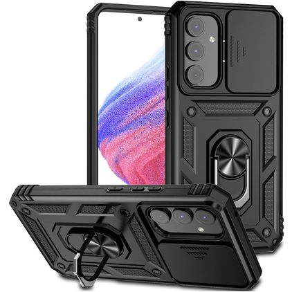 Mobigear Armor Ring Cam Slide Samsung Galaxy A54 Hardcase Backcover Shockproof mit Ringhalter und Kamera-Slider - Schwarz