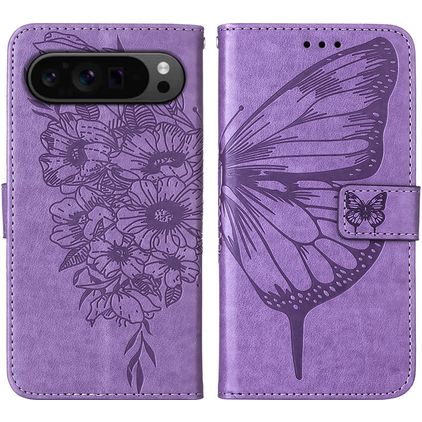 Mobigear Butterfly Google Pixel 9 Pro Hülle Klapphülle Geldbörse - Lila