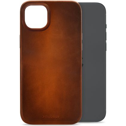 Mobilize Premium iPhone 15 Plus MagSafe Hülle Echtes Leder Backcover - Burned Cognac